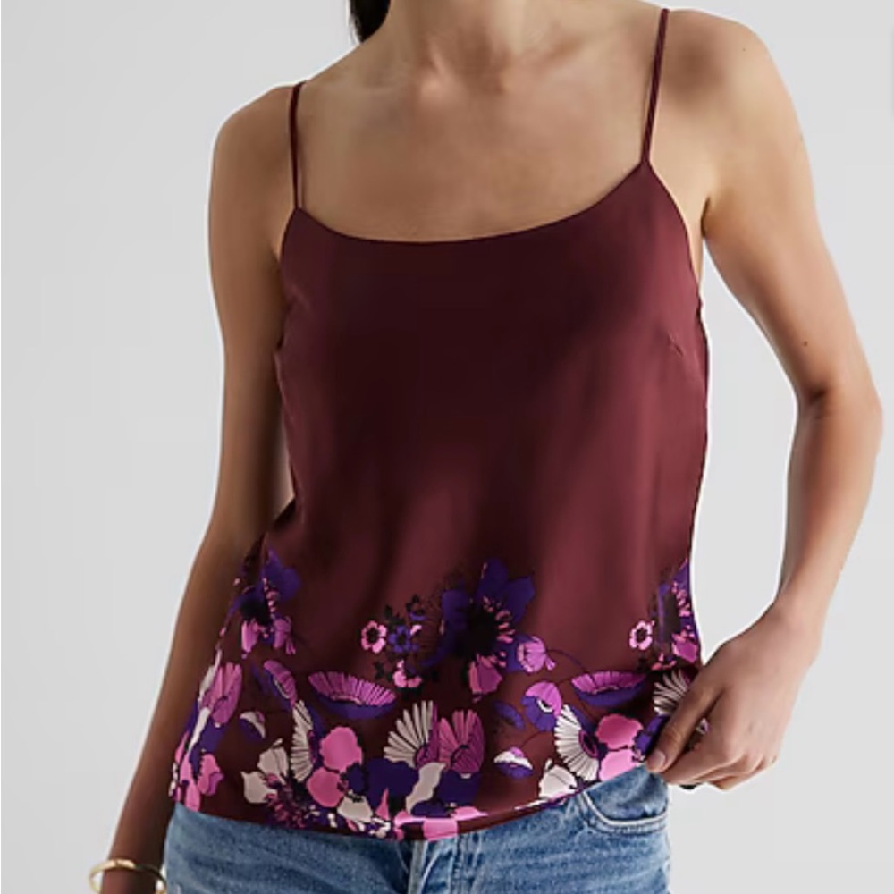 Floral Burgundy Satin Floral Scoop Neck Downtown Cami Top size small